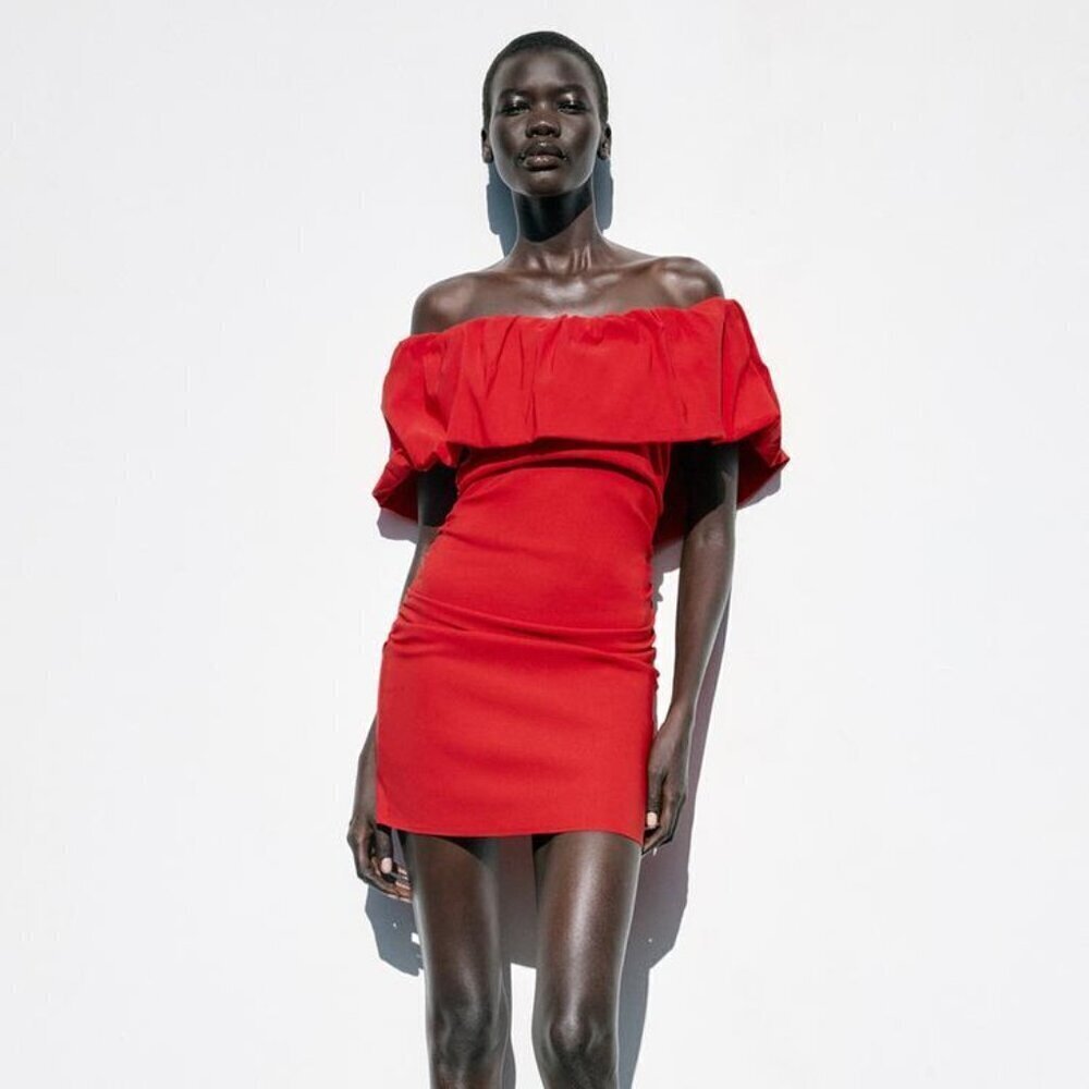 ZARA RED RUFFLE MINI DRESS - Picture 4 of 7